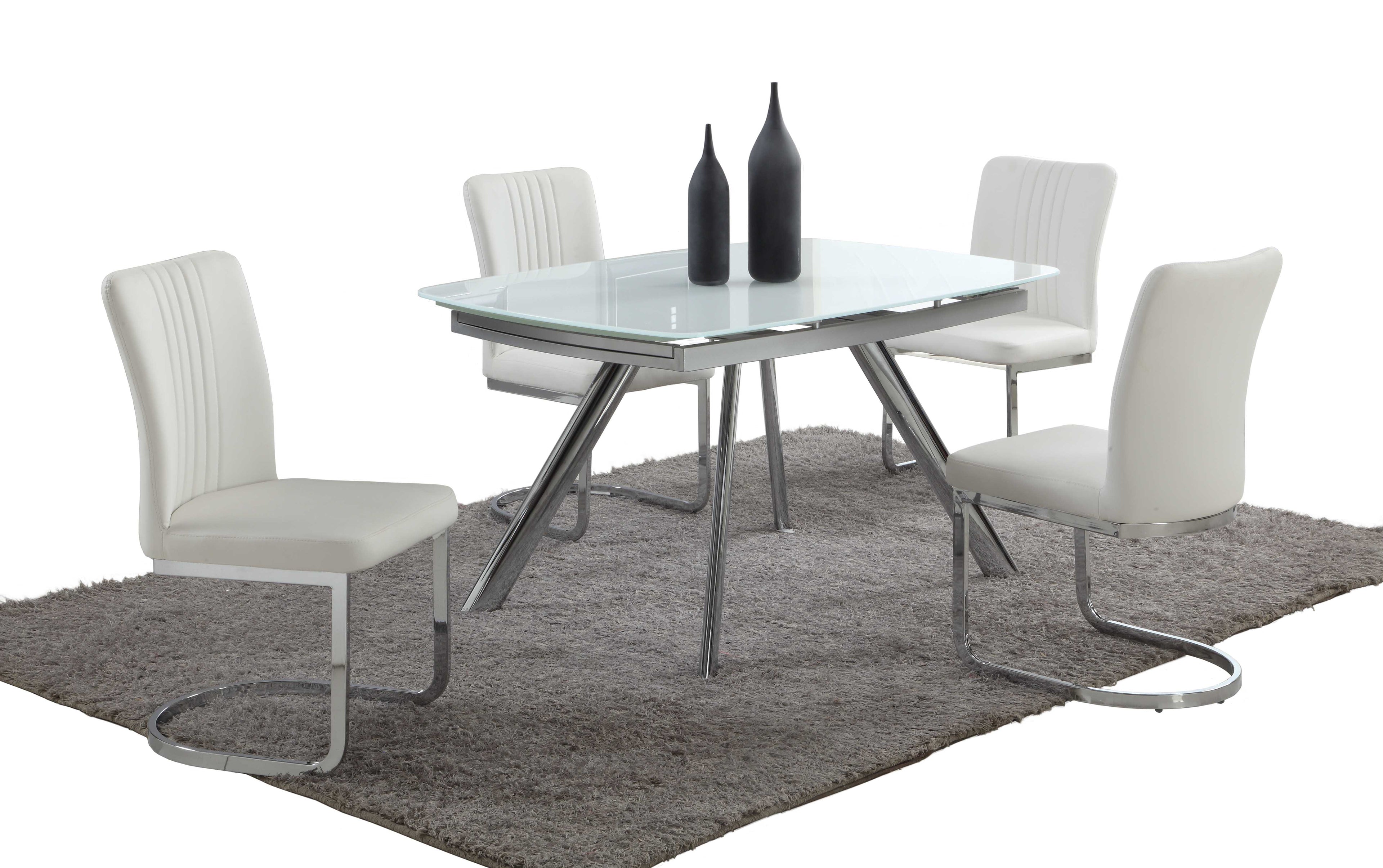 Contemporary Dining Set w/ Extendable Starphire Glass Table & 4 Channel Back Side Chairs | Modern Motion - ALINA-5PC