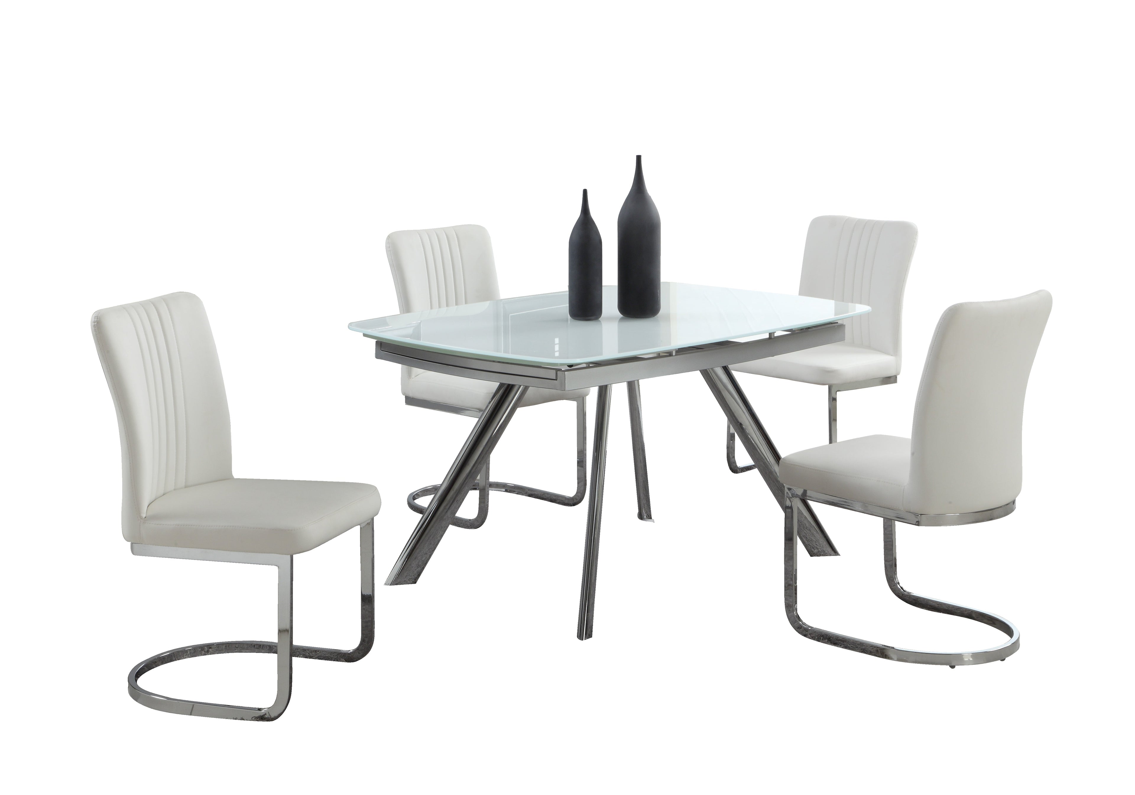 Contemporary Dining Set w/ Extendable Starphire Glass Table & 4 Channel Back Side Chairs | Modern Motion - ALINA-5PC